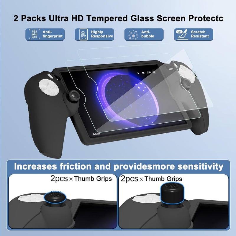 bibuks 8 in 1 Accessories Compatible with PS5 Portal,Carrying Case for PS Portal,Soft Silicone Protective Cover for PS5 Portal,2 Screen Protector with 4 Thumb Grip (Pink) - Image 4